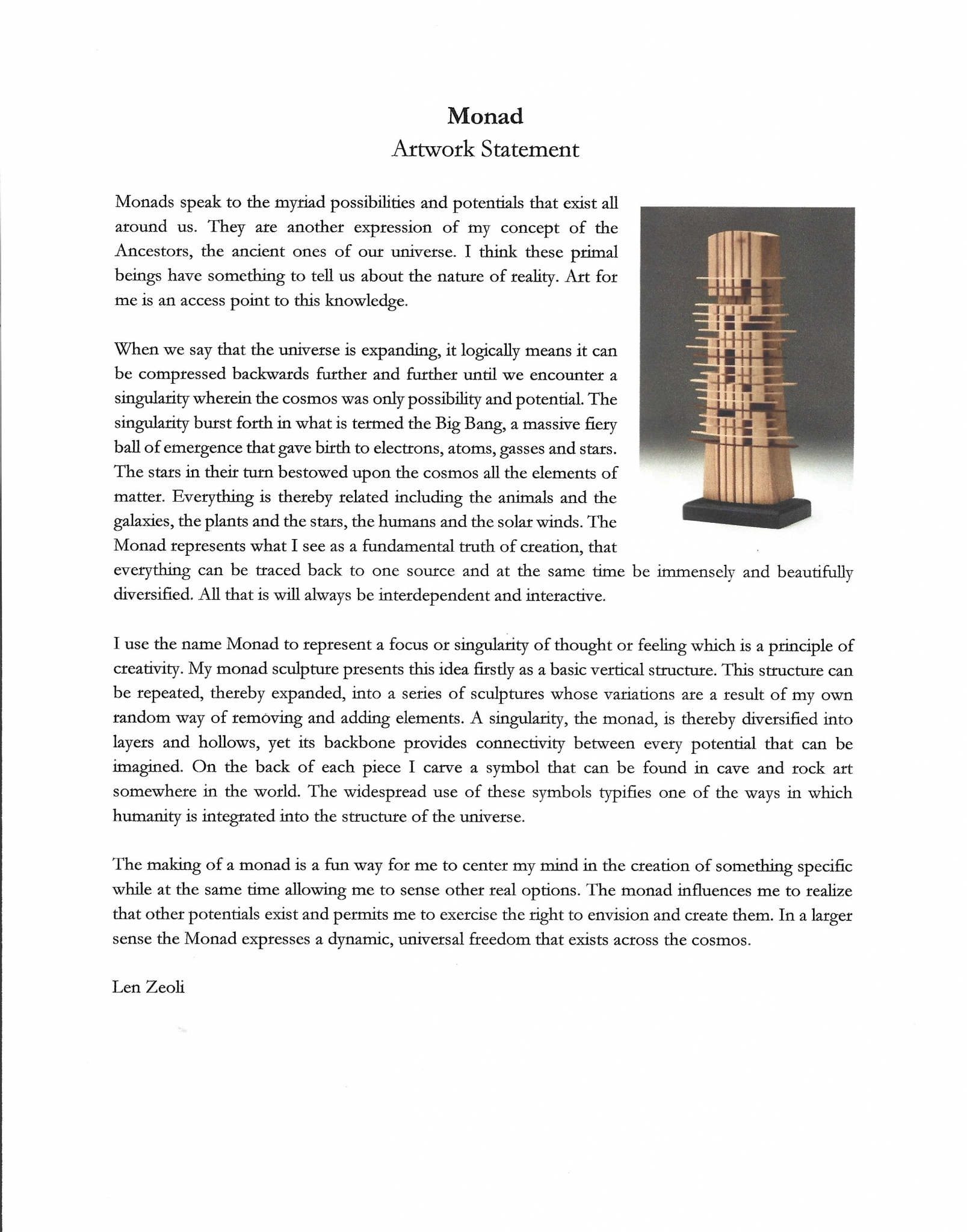 Click here to view Artwork Statement by Len Zeoli