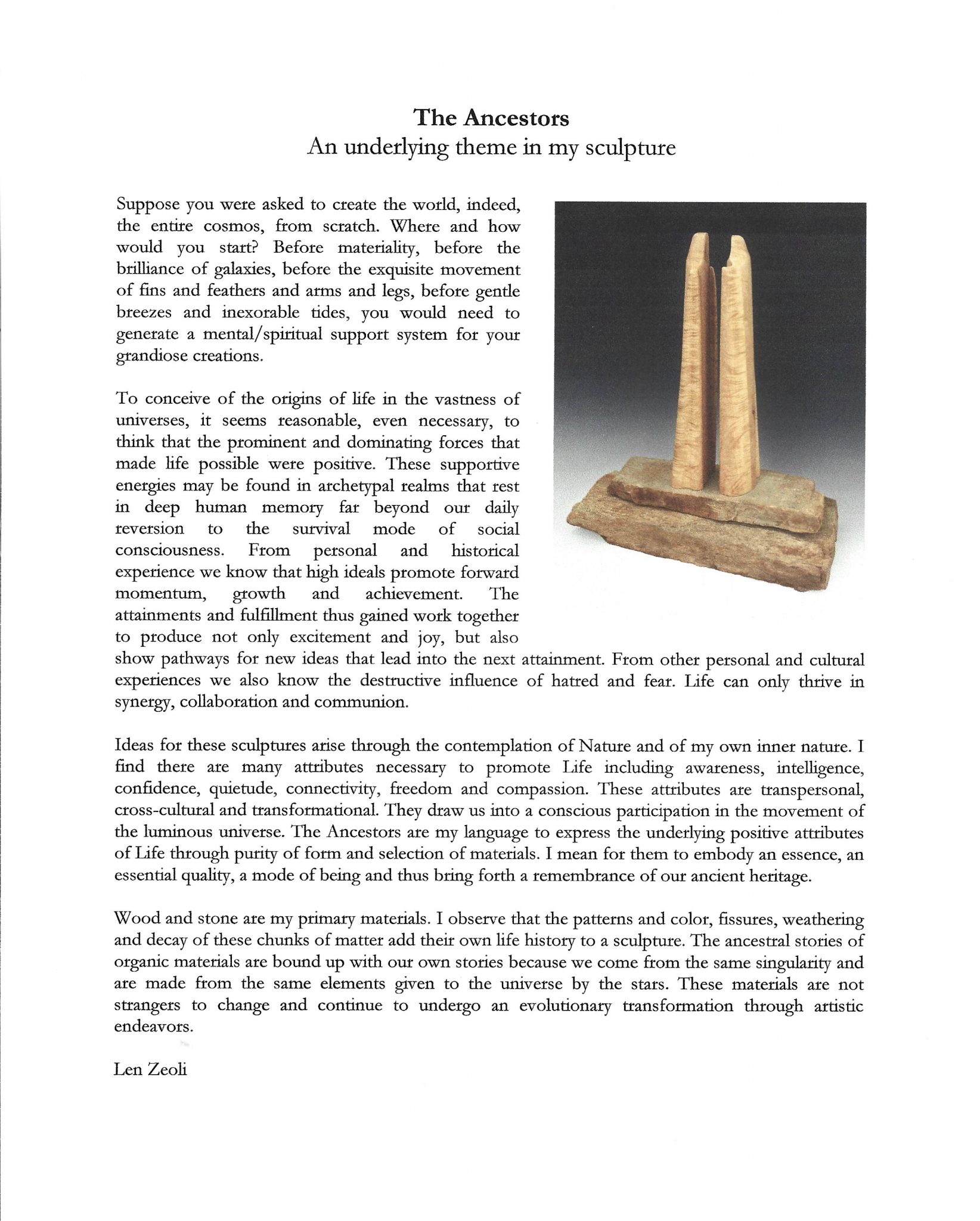 Click here to view The Ancestors statement by Len Zeoli